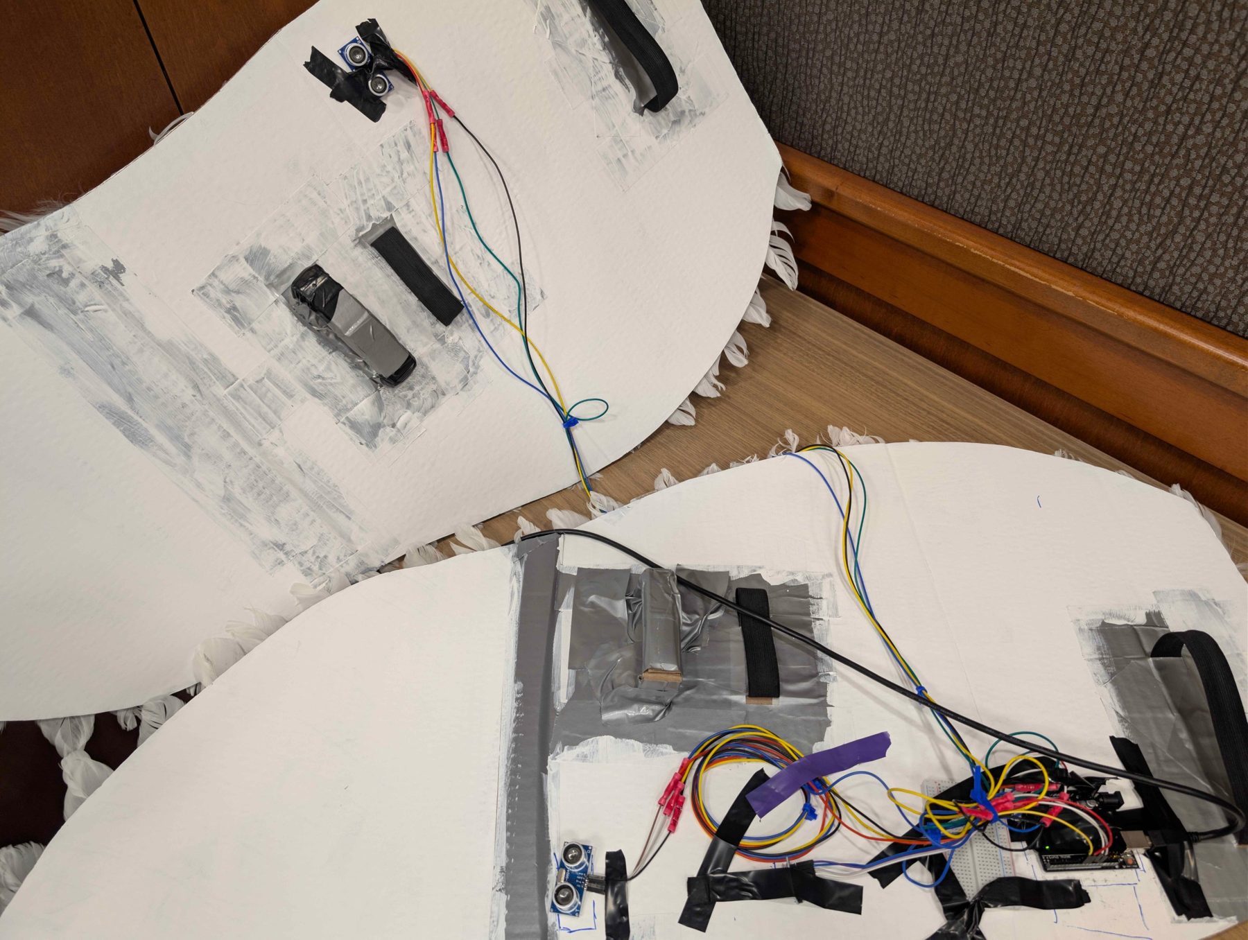 Arduino and sensor wiring on the wings
